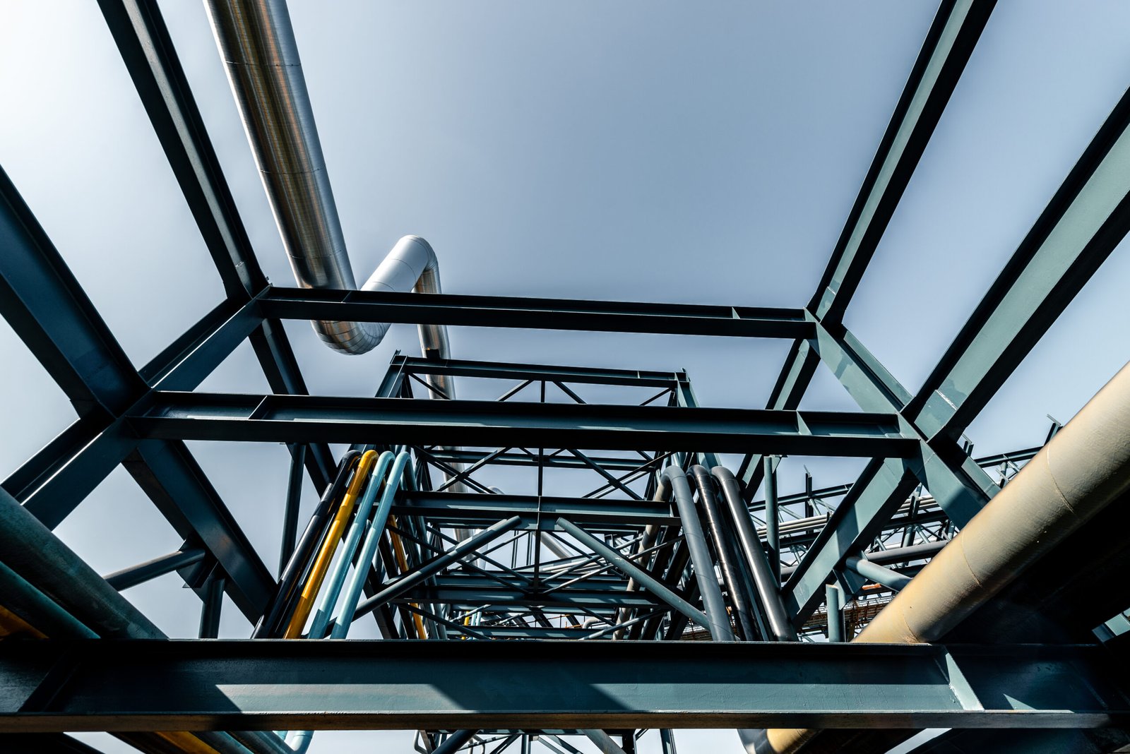 detail of steel light pipeline in oil refinery